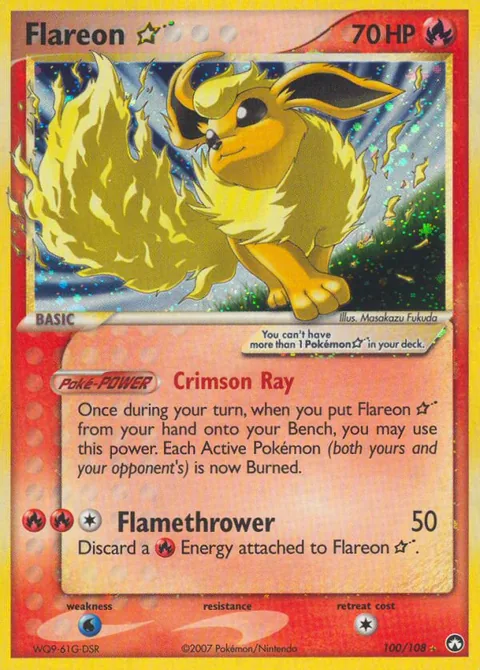 Flareon ★ card, number 100/108, Rare Holo Star