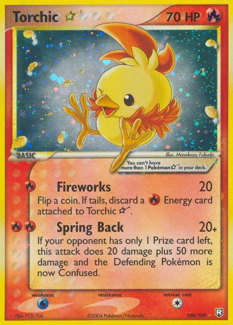 Torchic ★ card, number 108/109, Rare Holo Star