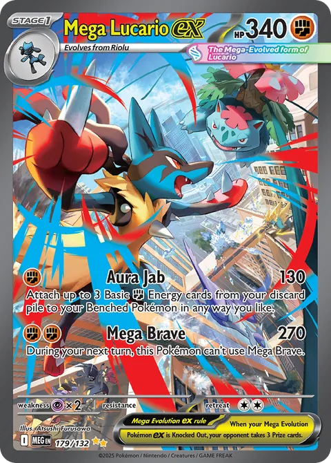 Mega Lucario ex card, number 179/132, Special Illustration Rare