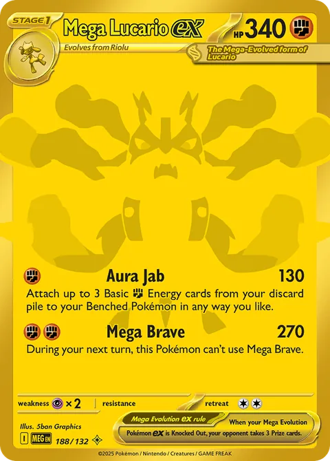 Mega Lucario ex card, number 188/132, Mega Hyper Rare