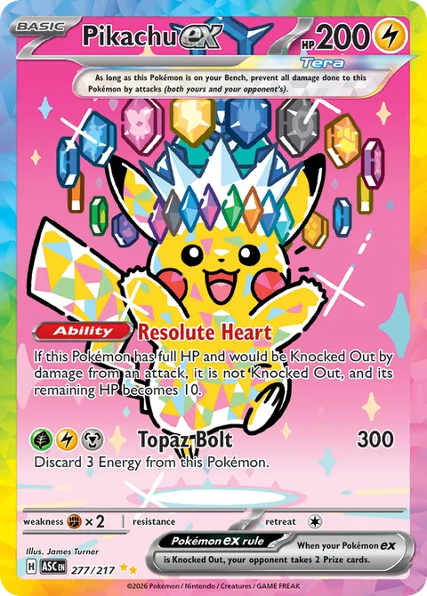 Pikachu ex card, number 277/217, Special Illustration Rare