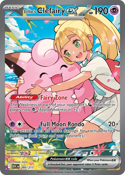 Lillie's Clefairy ex card, number 280/217, Special Illustration Rare