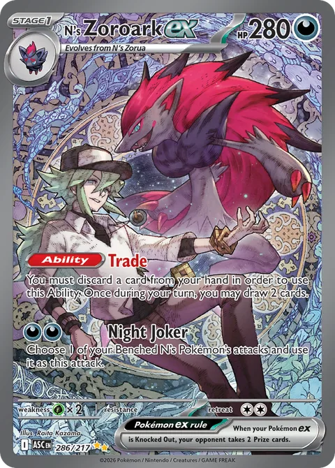 N's Zoroark ex card, number 286/217, Special Illustration Rare