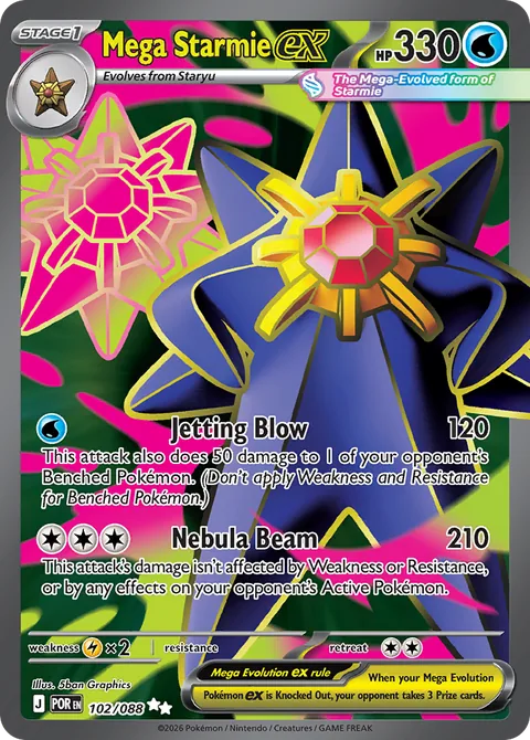 Mega Starmie ex card, number 102/088, Ultra Rare