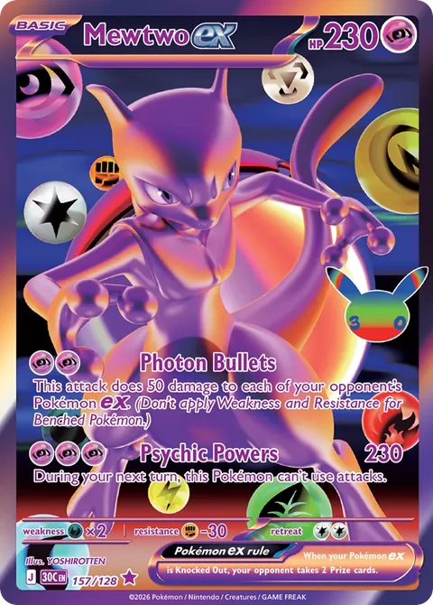 Mewtwo ex card, number 157/128, Futuristic Rare