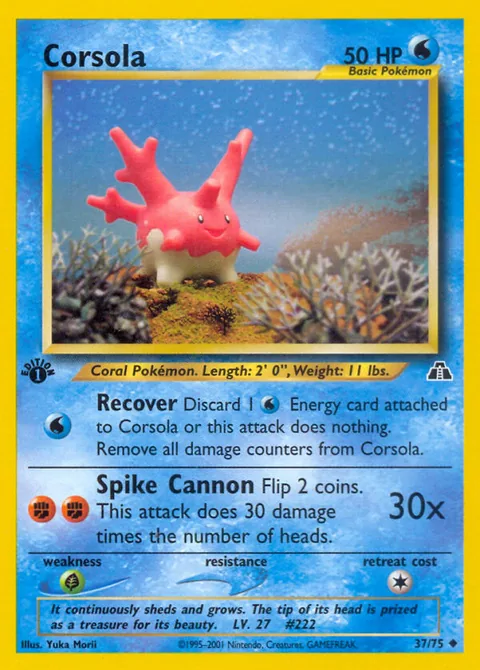 Corsola card, number 37/75, Uncommon, illustrated by Yuka Morii