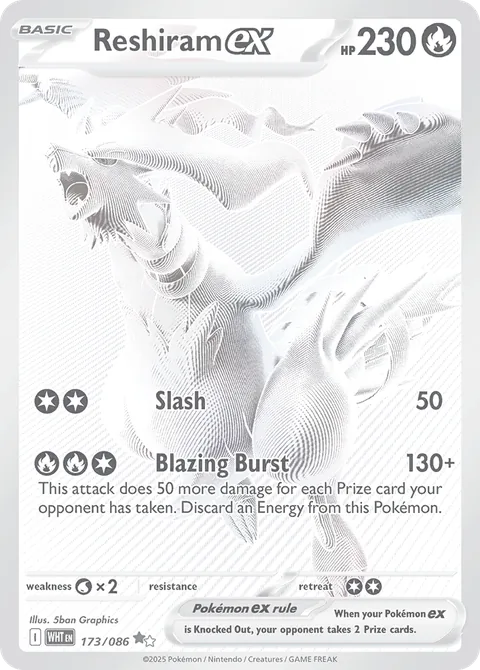 Reshiram ex card, number 173/086, Black White Rare