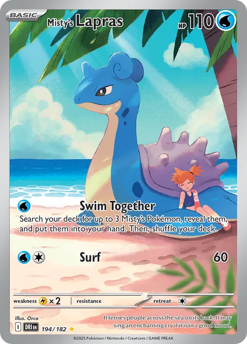 Misty's Lapras card, number 194/182, Illustration Rare