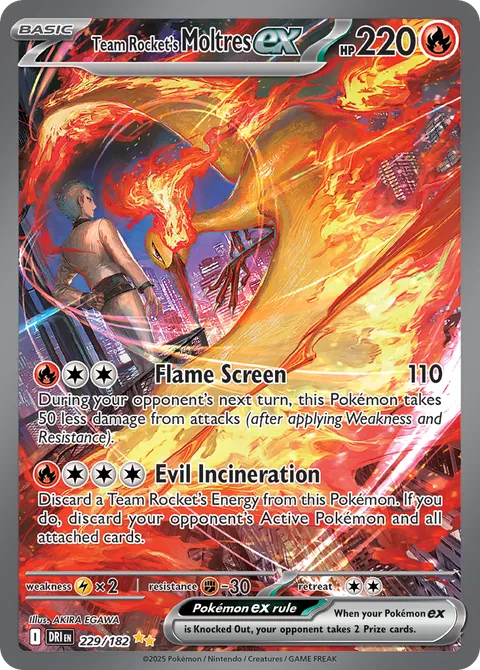 Team Rocket's Moltres ex card, number 229/182, Special Illustration Rare