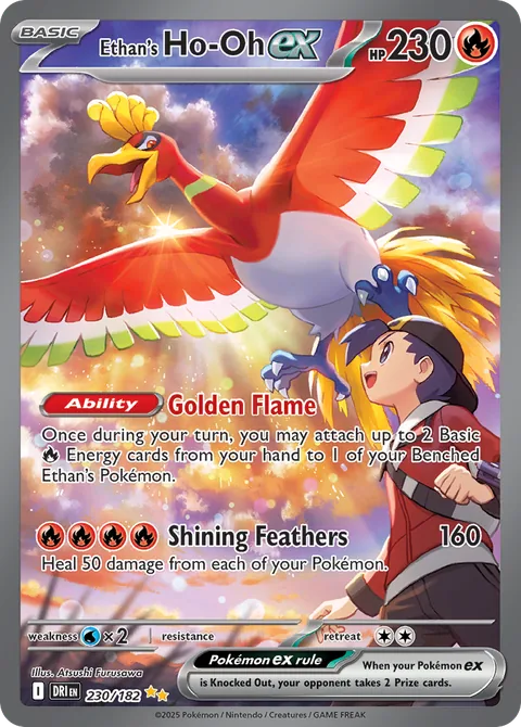 Ethan's Ho-Oh ex card, number 230/182, Special Illustration Rare