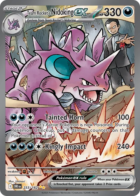 Team Rocket's Nidoking ex card, number 233/182, Special Illustration Rare
