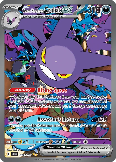 Team Rocket's Crobat ex card, number 234/182, Special Illustration Rare