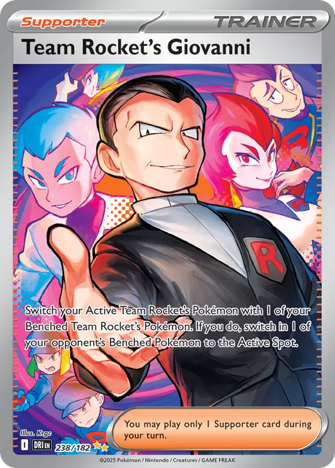 Team Rocket's Giovanni card, number 238/182, Special Illustration Rare