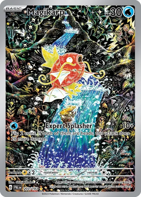 Magikarp card, number 203/193, Illustration Rare, illustrated by Shinji Kanda