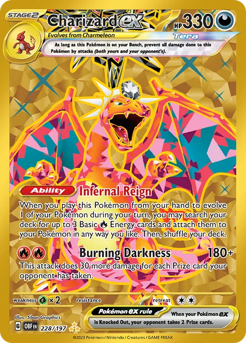 Charizard ex card, number 228/197, Hyper Rare