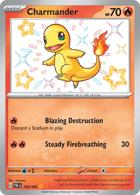Charmander card, number 109/091, Shiny Rare, illustrated by sowsow
