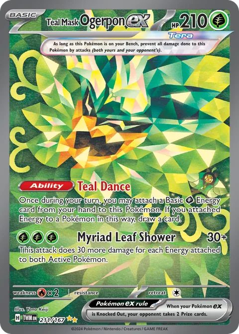 Teal Mask Ogerpon ex card, number 211/167, Special Illustration Rare