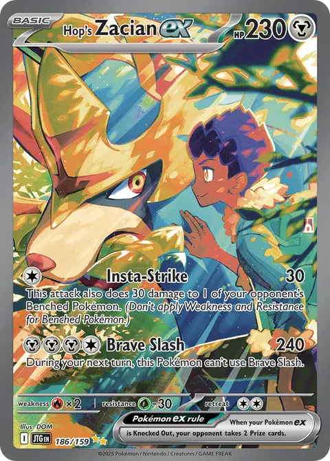 Hop's Zacian ex card, number 186/159, Special Illustration Rare