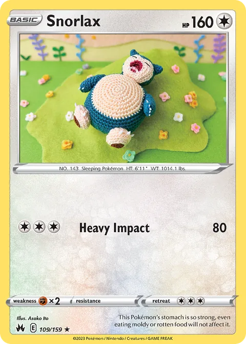 Snorlax card, number 109/159, Rare, illustrated by Asako Ito