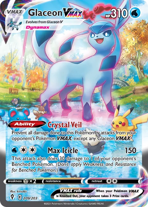 Glaceon VMAX card, number 209/203, Rare Rainbow
