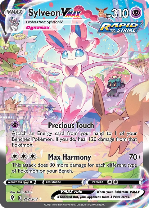 Sylveon VMAX card, number 212/203, Rare Rainbow