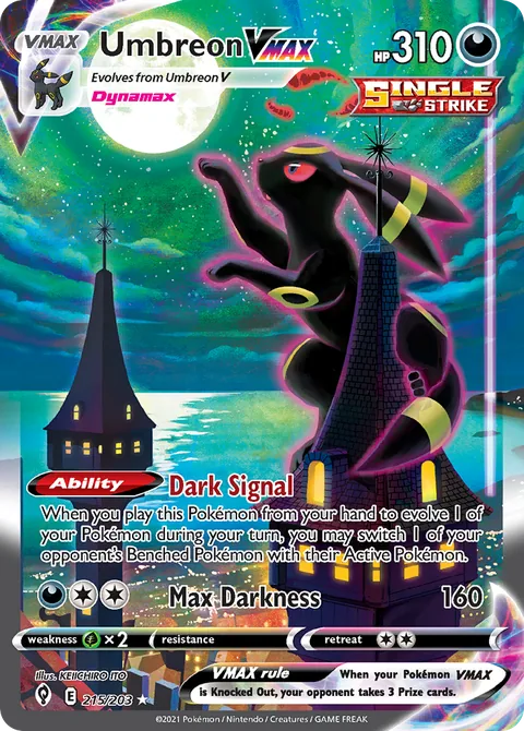 Umbreon VMAX card, number 215/203, Rare Rainbow