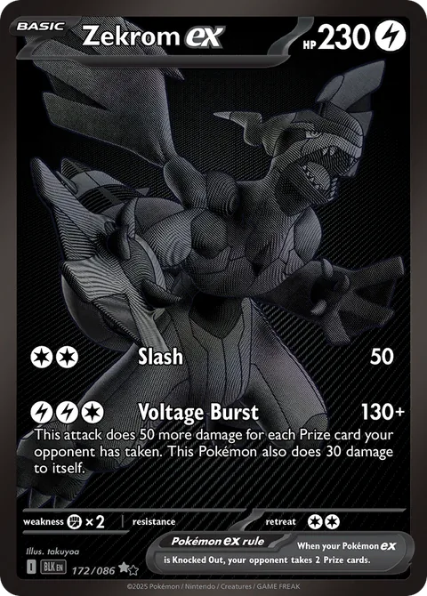 Zekrom ex card, number 172/086, Black White Rare